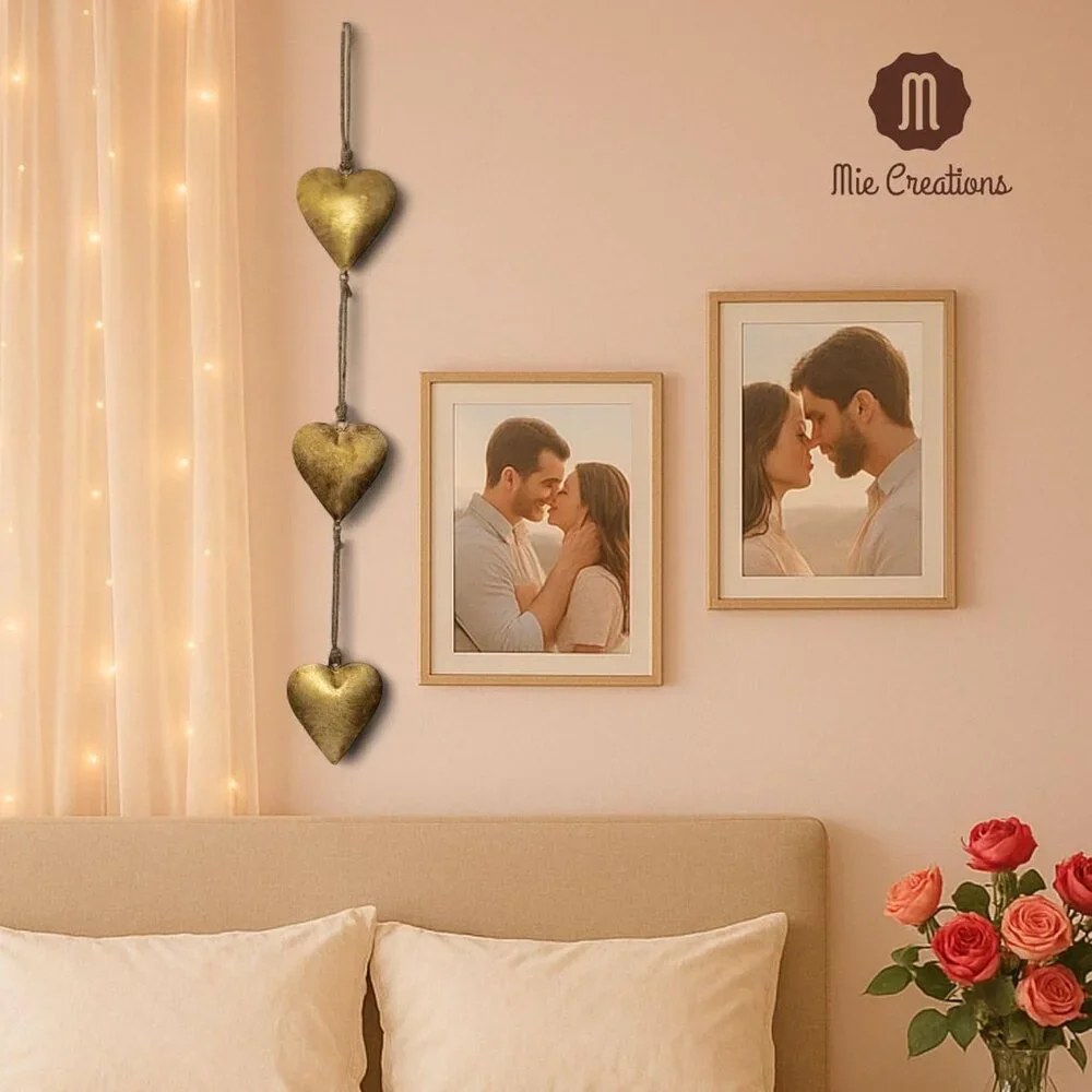 🆕 Vintage Metal Heart Wall Hanging Art Gold Hearts Shaped Bedroom Wall Decor